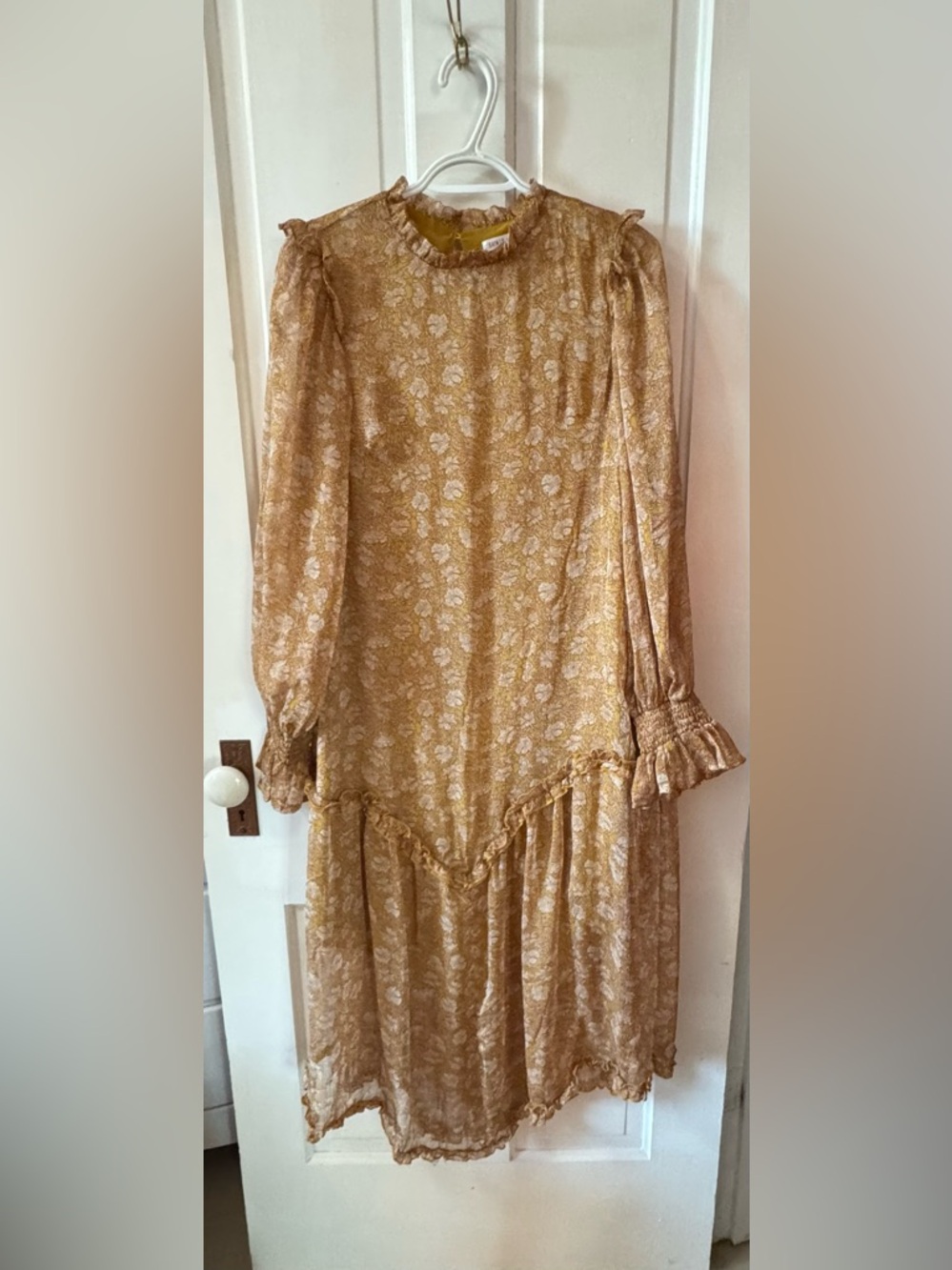 Floral Ruffle Maxi Dress in Mustard Yellow